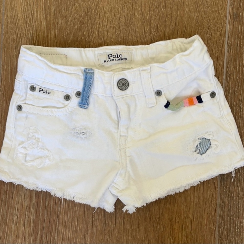 Ralph Lauren Girl’s White Jean Shorts with Distressed Details